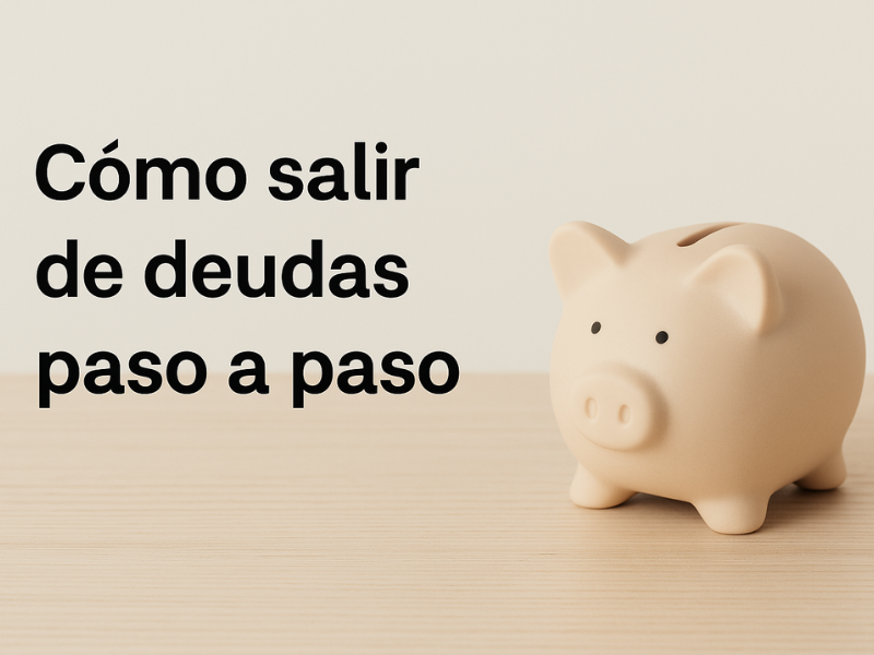 hucha de cerdito con cartel de salir de deudas